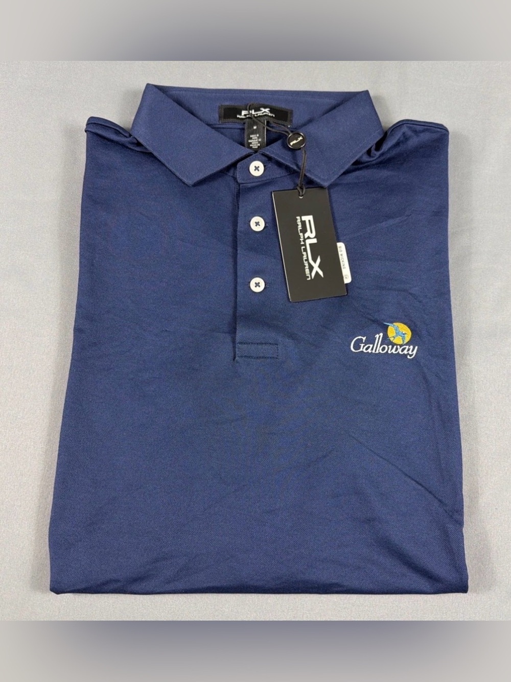RLX Ralph Lauren Golf Shirt Polo Chest Logo Medium Navy Polyester NWT MSRP $120